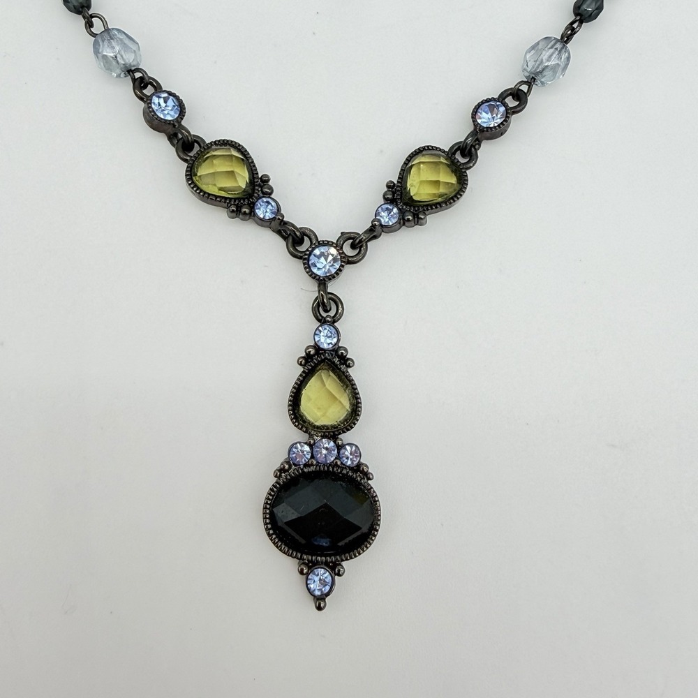2028 Blue Green Lavalier Necklace 1928Jewelry Co. Signed Victorian Revival